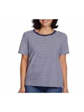 Ella Moss Striped Tee Women L Navy White Cotton Crew Neck T Shirt